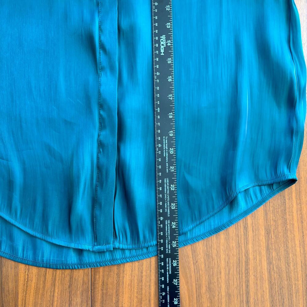 Melloday Satin Peasant Blouse L Flowy Pleated Smocked Boho Chic Office Siren - Picture 6 of 9